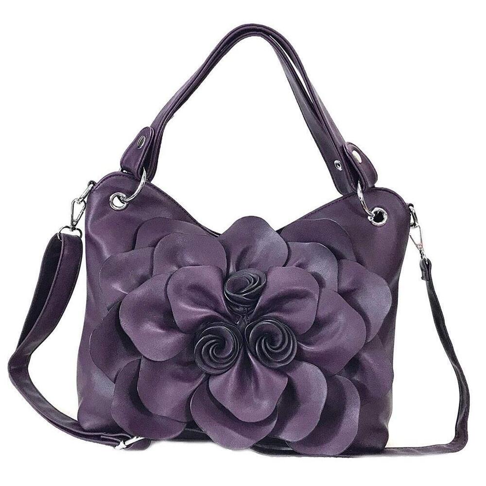 3140 Big Flower Purse Dark Purple